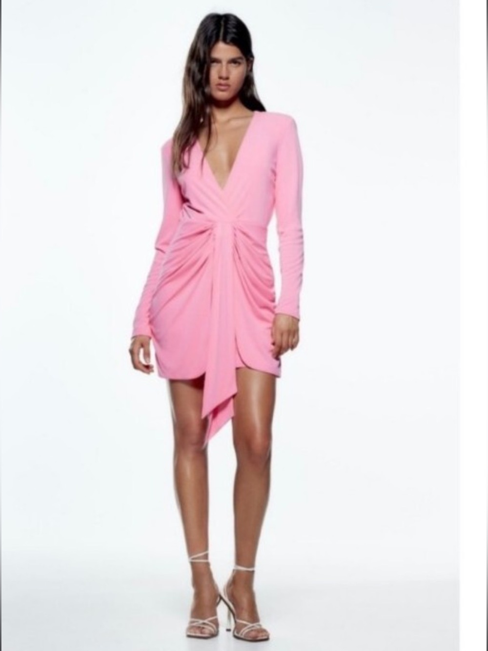 Zara Romantic Date Night Long Sleeve Pink Twist-Front Cut Out Back Mini Dress